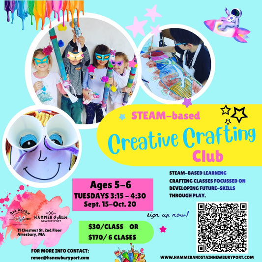 STEAM Crafting Club(Session 1 Ages 5-6 Tuesdays 3:15-4:45 Sept. 15-Oct. 20) @ Art Workz Creative Studio (11 Chestnut st. 2nd Floor Amesbury, MA))