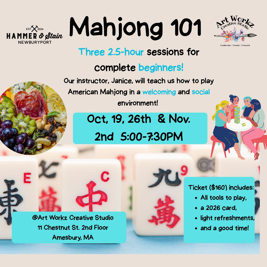 Oct. 19, 26 & Nov. 2, 2026-American Mahjong 101 @Art Workz Creative Studio (11 Chestnut st. 2nd floor Amesbury, MA)