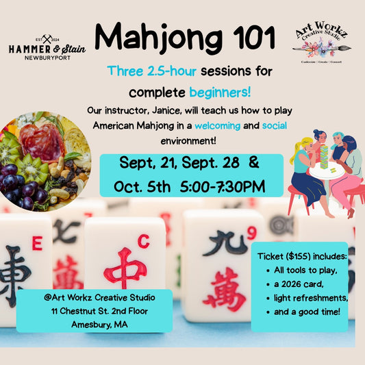 Sept. 21, 28th & Oct. 5 2026-American Mahjong 101 @Art Workz Creative Studio (11 Chestnut st. 2nd floor Amesbury, MA)