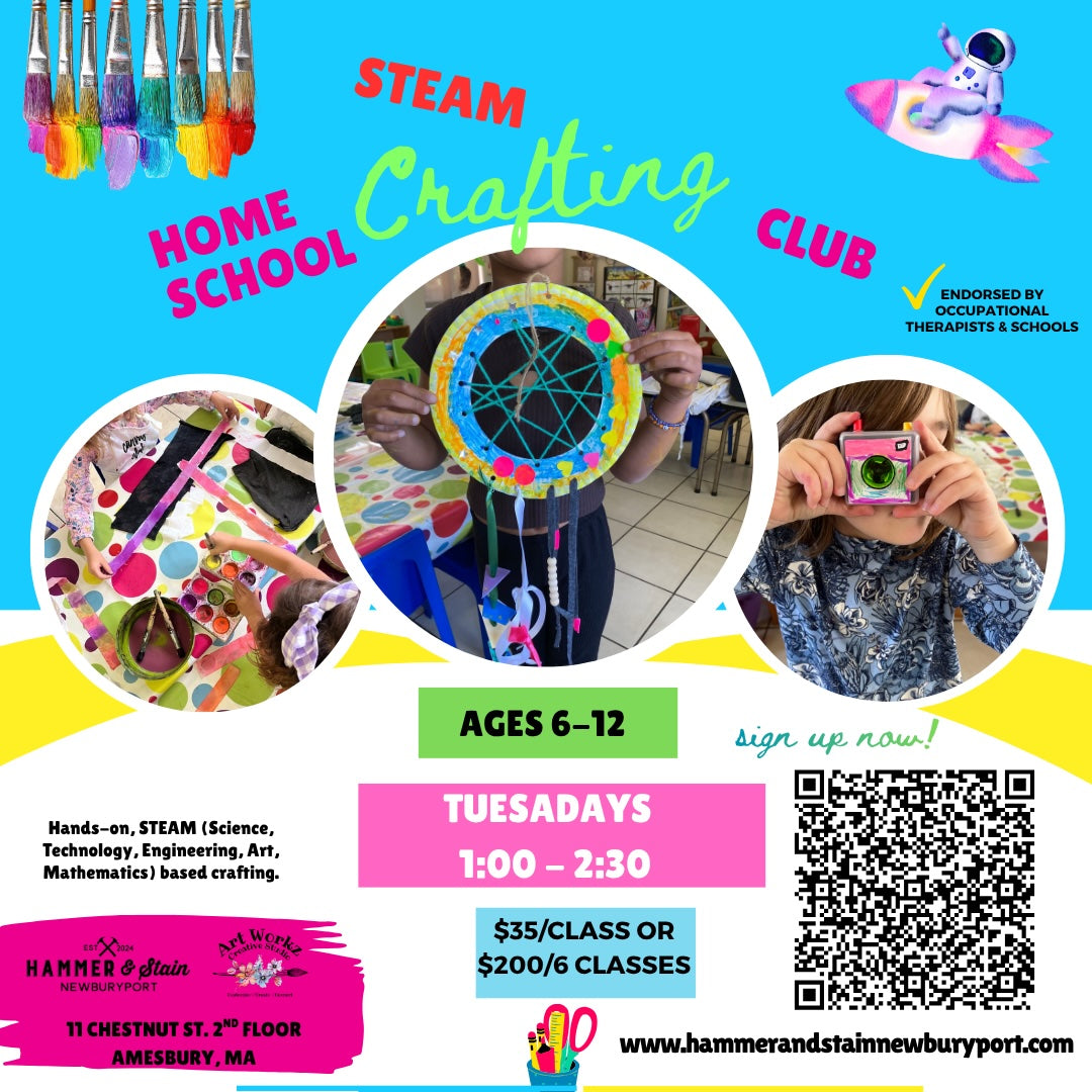 HOME SCHOOL STEAM Crafting Club(Session 1 Ages 6-12 Tuesdays 1:00-2:30 Sept. 15-Oct. 20) @ Art Workz Creative Studio (11 Chestnut st. 2nd Floor Amesbury, MA))