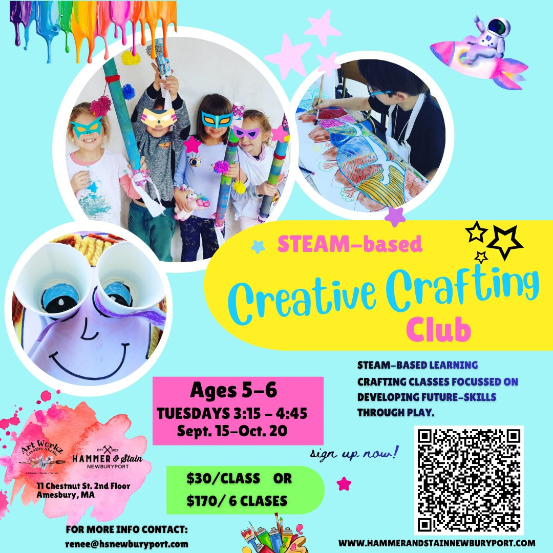 STEAM Crafting Club(Session 1 Ages 5-6 Wednesdays 3:15-4:45 Sept. 15-Oct. 20) @ Art Workz Creative Studio (11 Chestnut st. 2nd Floor Amesbury, MA))